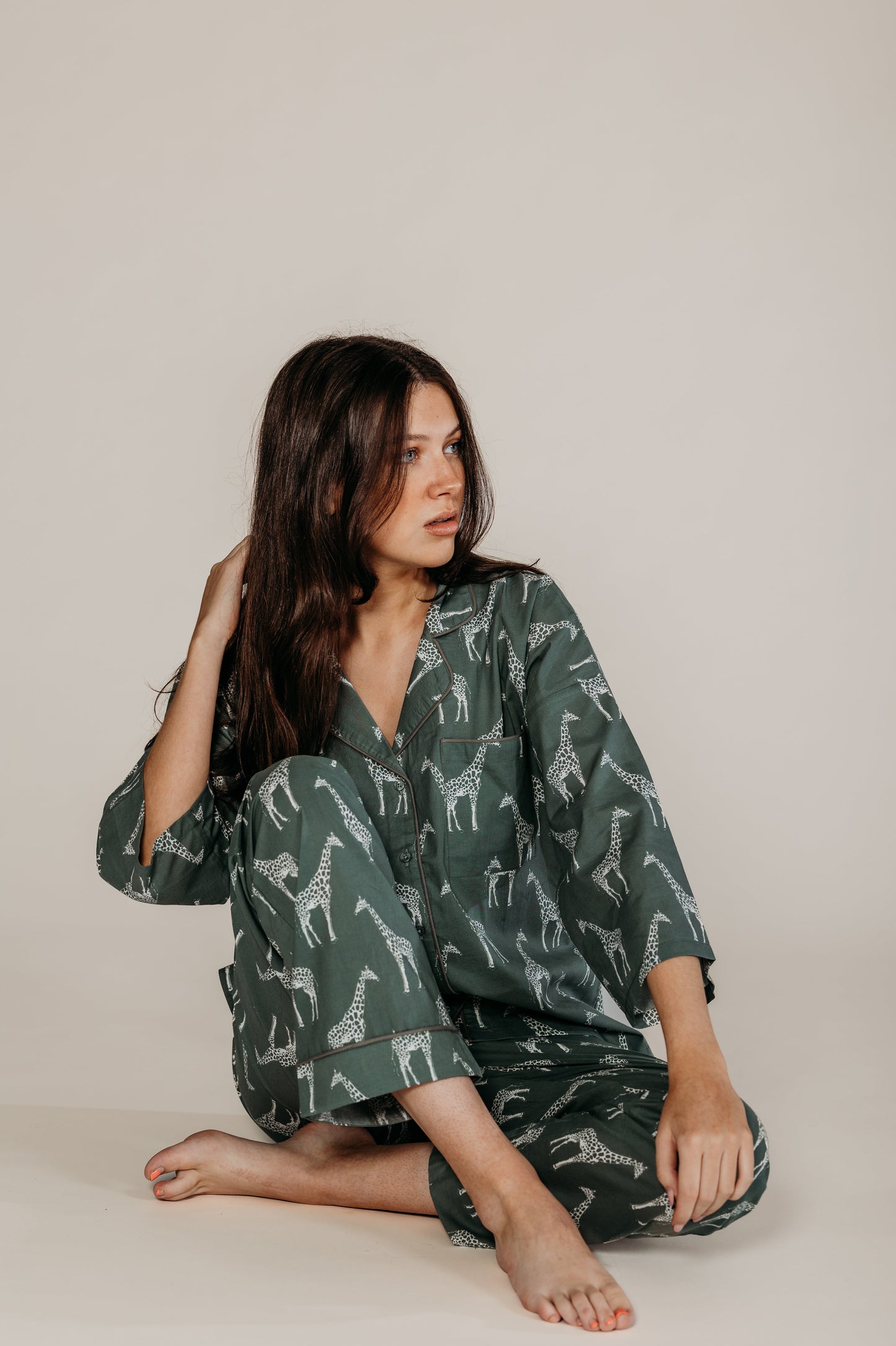 Zoya Green Giraffe Women's Pyjama Trouser Set Naree Clothing