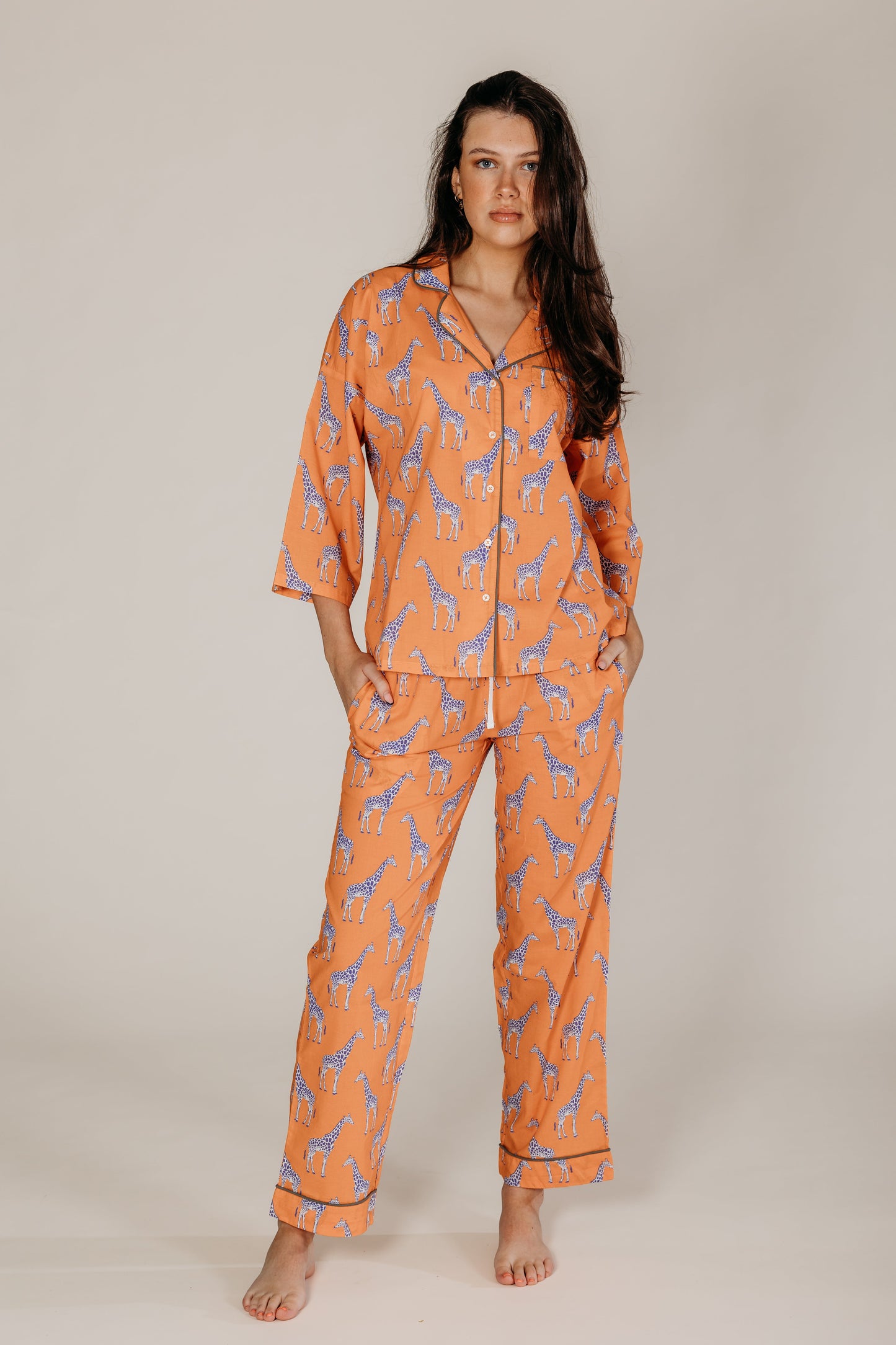 Zoya Orange Giraffe Women's Pyjama Trouser Set Naree Clothing