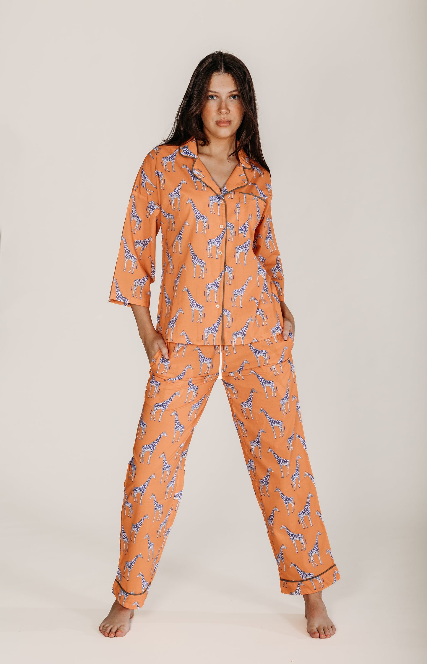 Zoya Orange Giraffe Women's Pyjama Trouser Set Naree Clothing