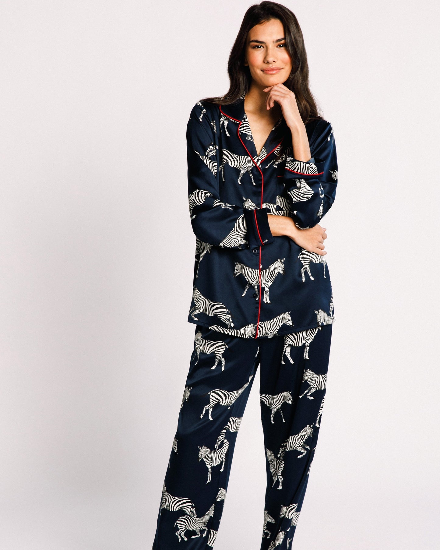 Navy Zebra Women's Satin Pyjama Trouser Set Chelsea Peers