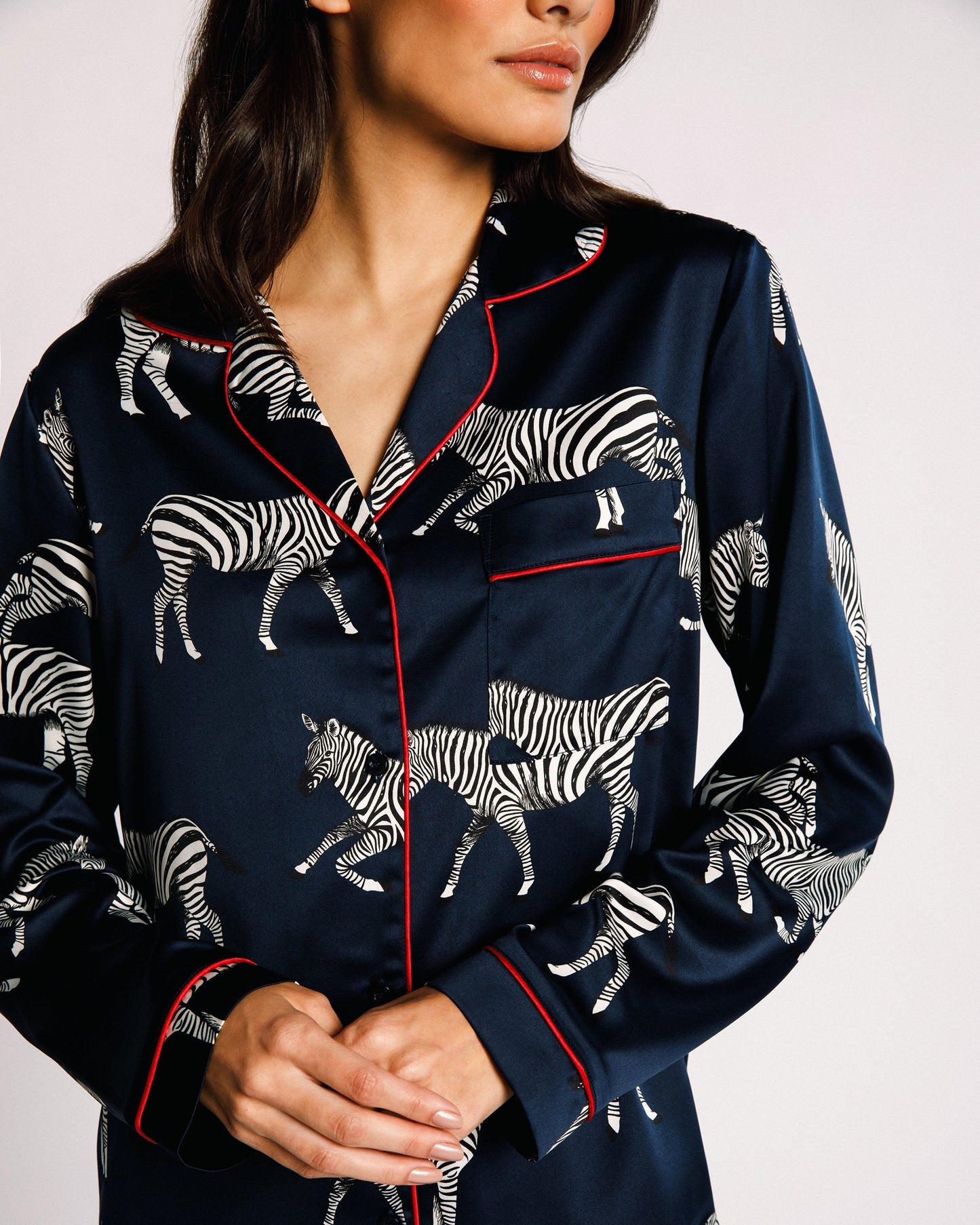 Navy Zebra Women's Satin Pyjama Trouser Set Chelsea Peers