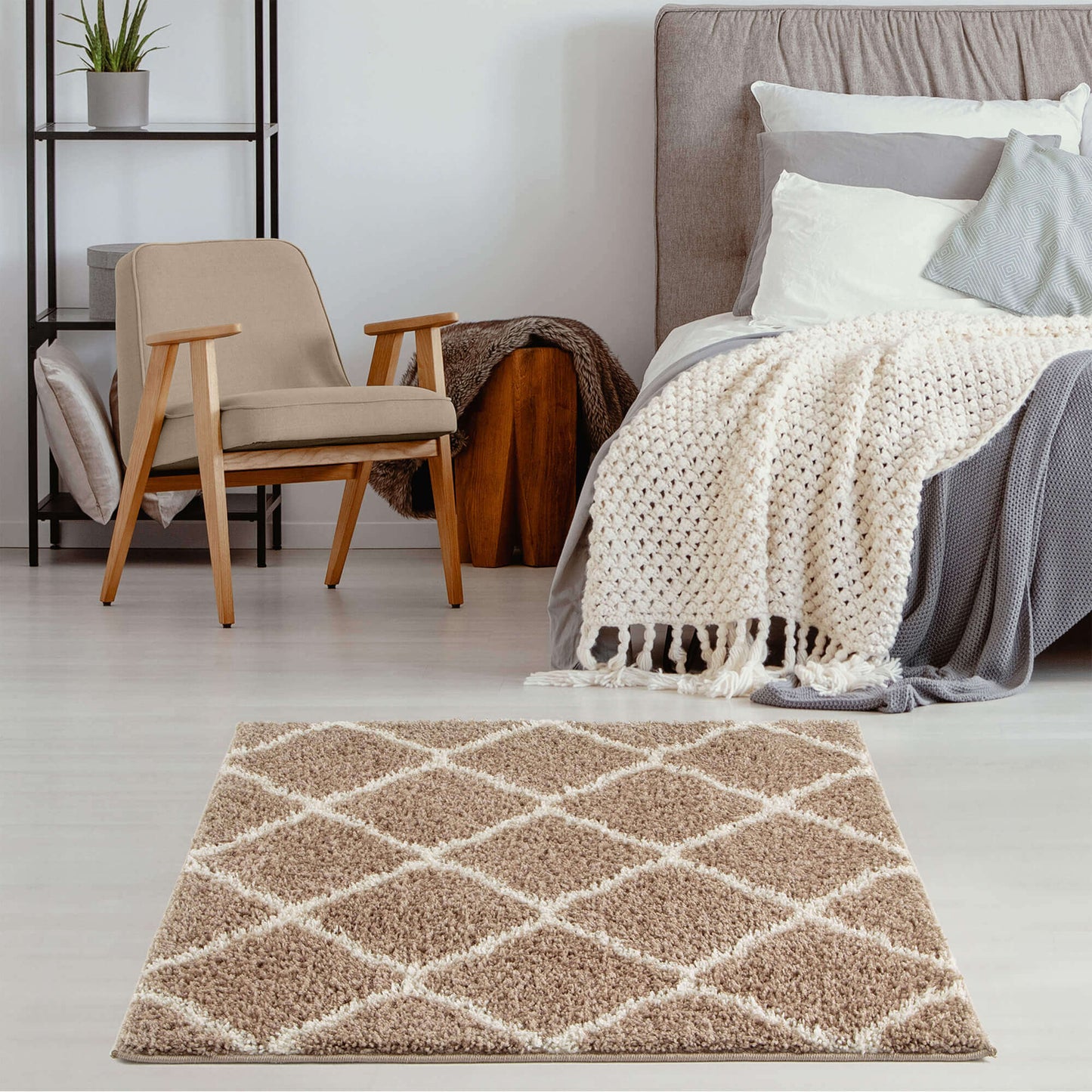 Moroccan Beige Shaggy Rug | 720 The Rugs