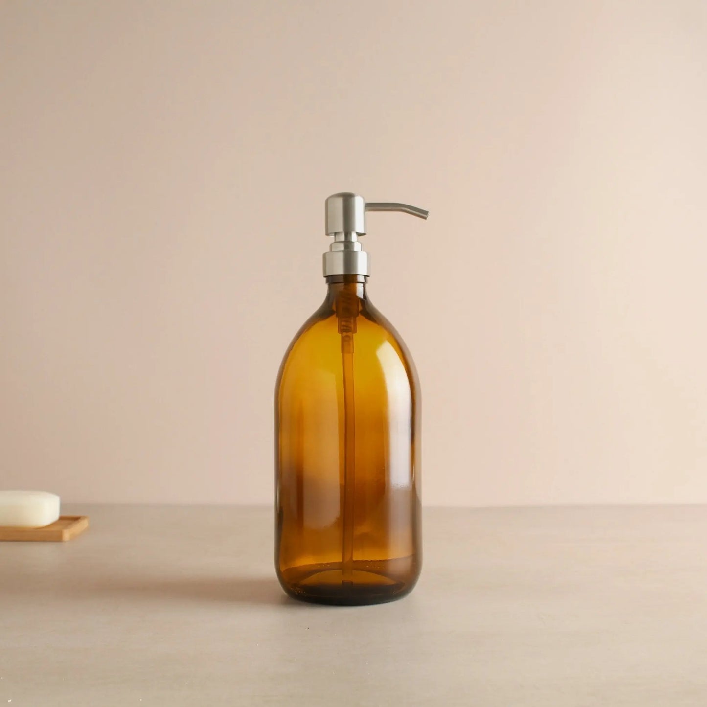Amber Glass Dispenser Bottle With Silver Pump Namie Home