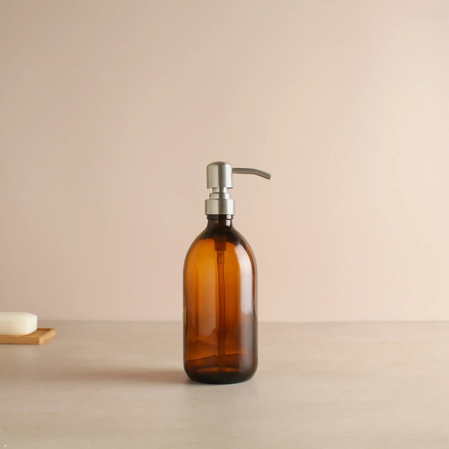 Amber Glass Dispenser Bottle With Silver Pump Namie Home