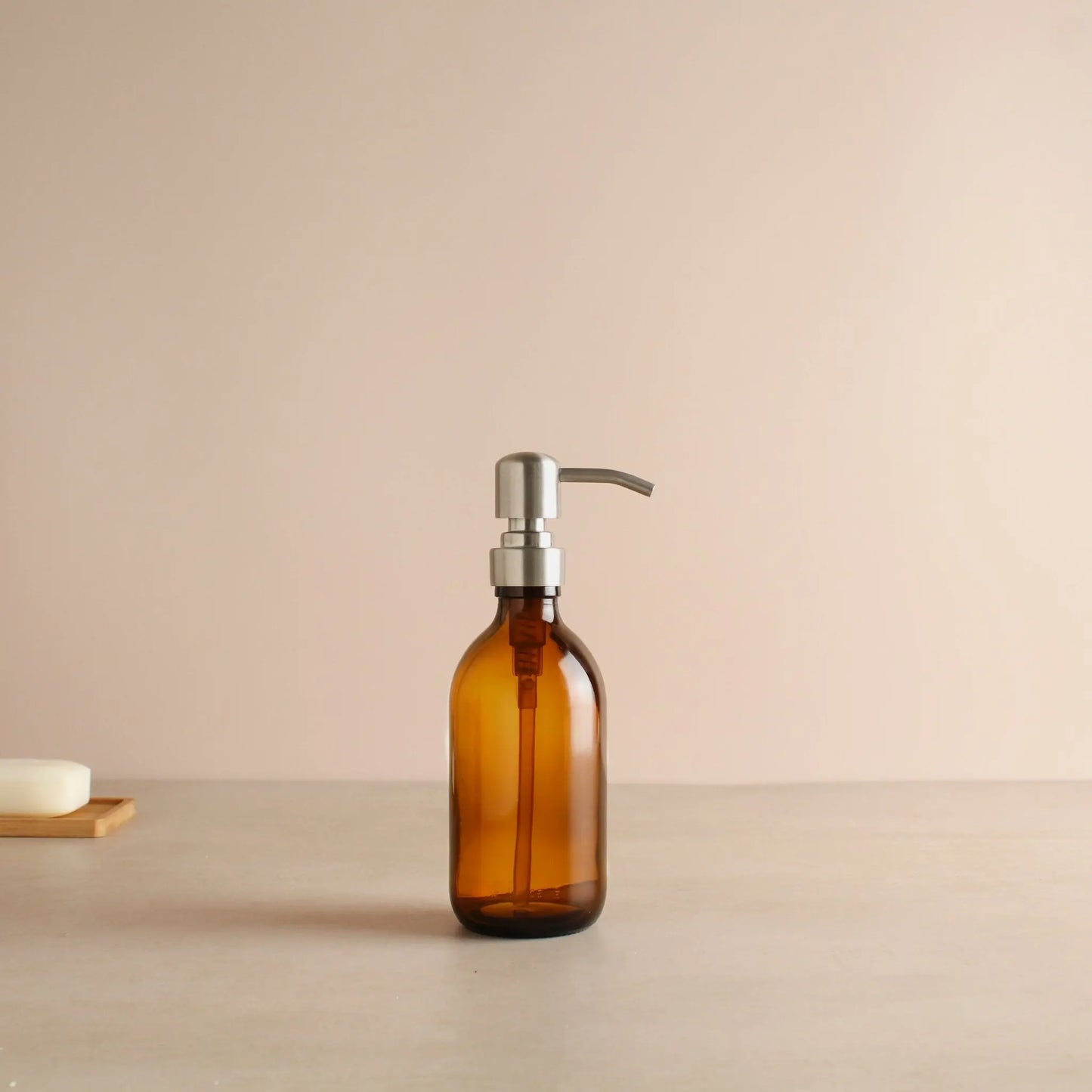 Amber Glass Dispenser Bottle With Silver Pump Namie Home