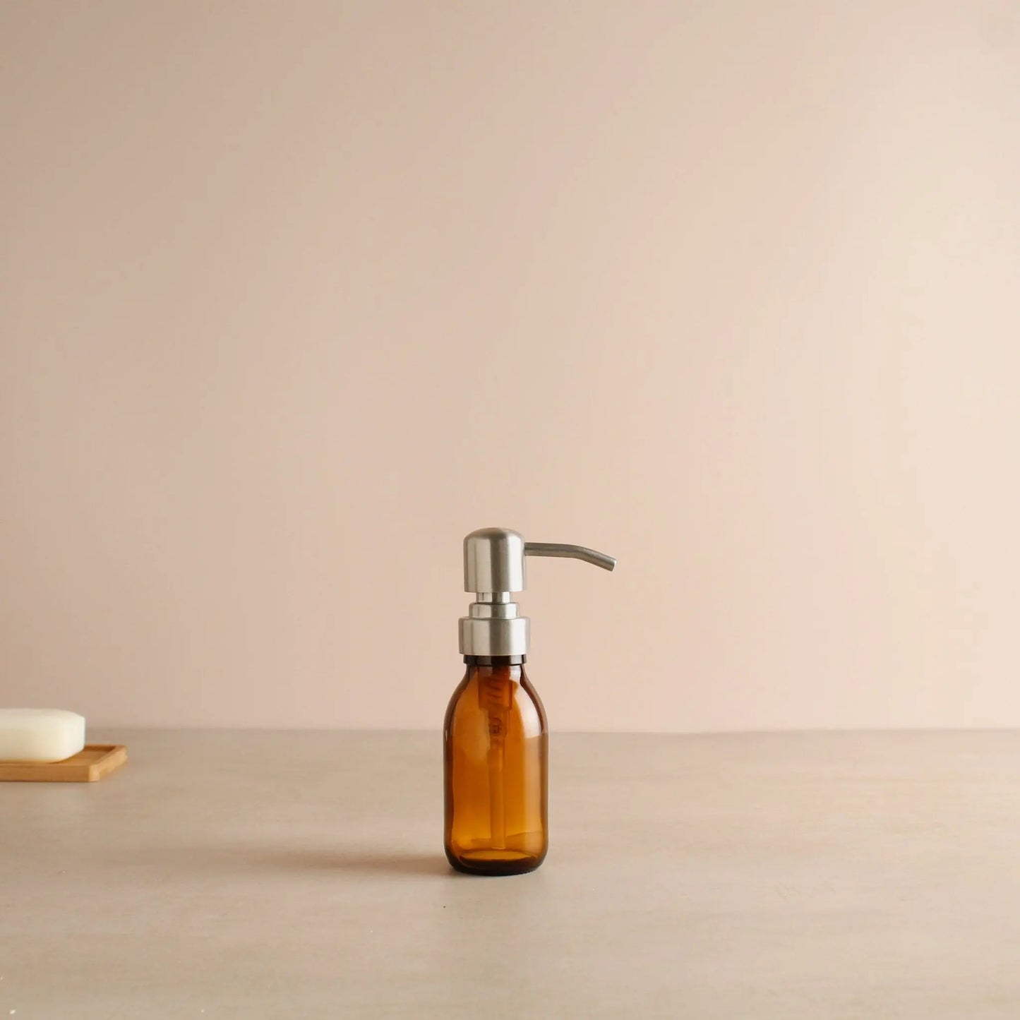 Amber Glass Dispenser Bottle With Silver Pump Namie Home