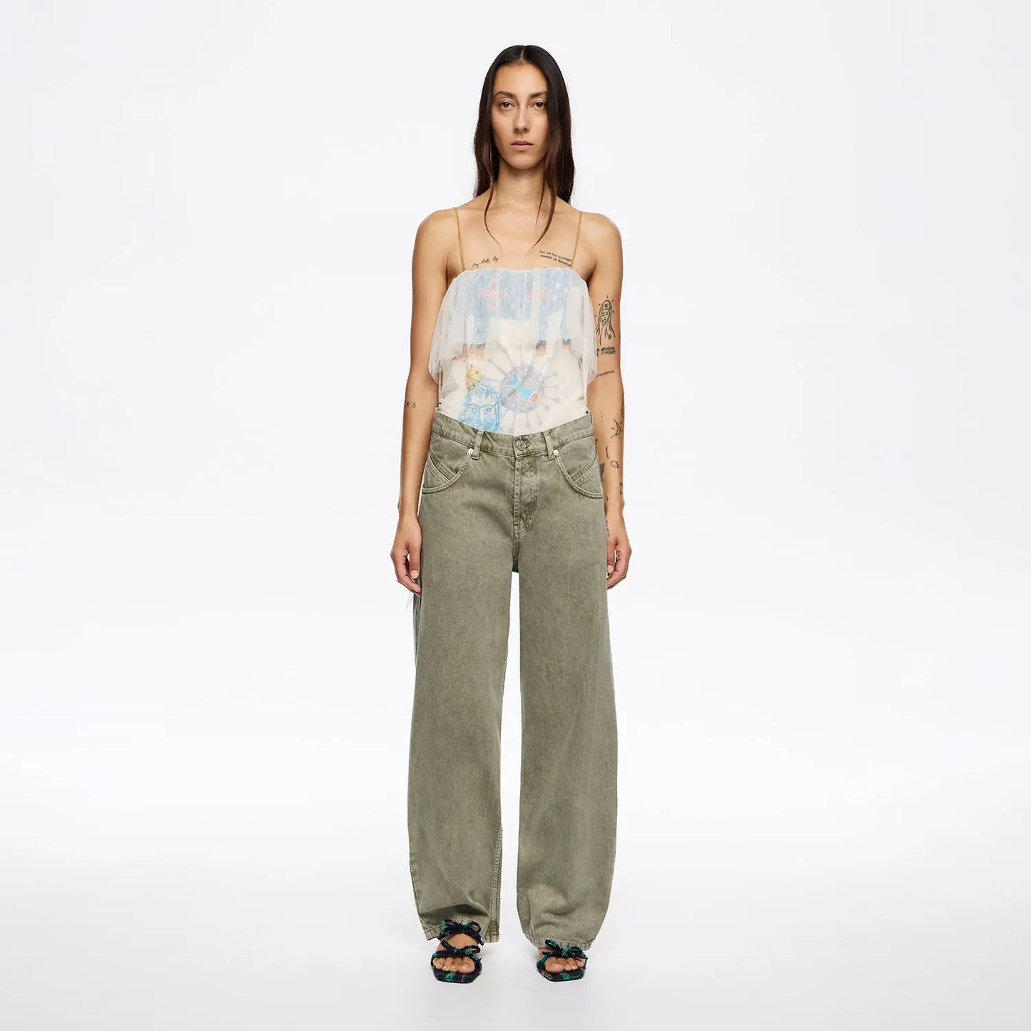 BARREL - Washed green denim jeans Bimba y Lola UK