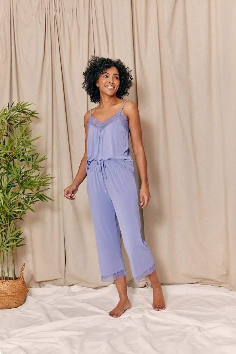 Bamboo Lace Cami Cropped Trouser Pyjama Set in Heather Pretty You London