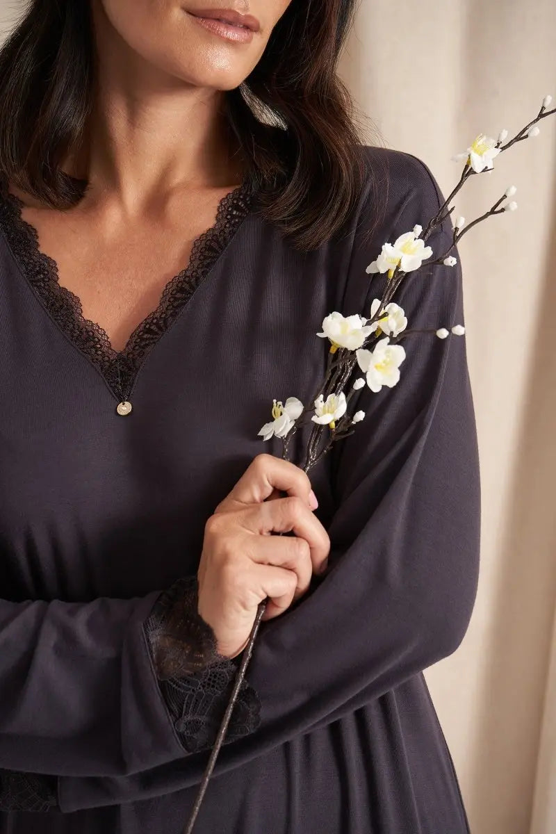 Bamboo Lace Nightdress in Raven Pretty You London