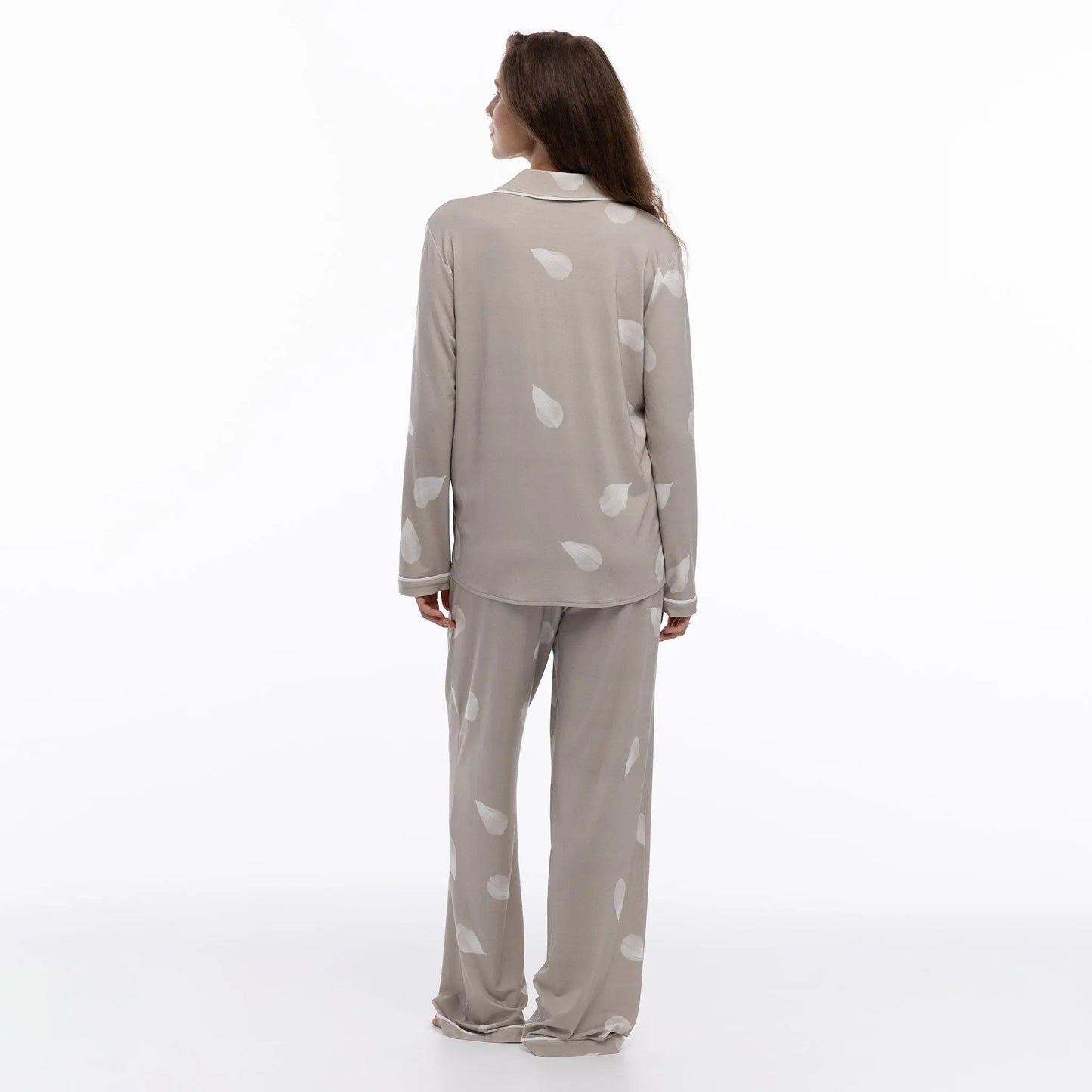 Bamboo Long Pyjama Set in Silver Birch Petals NOKAYA