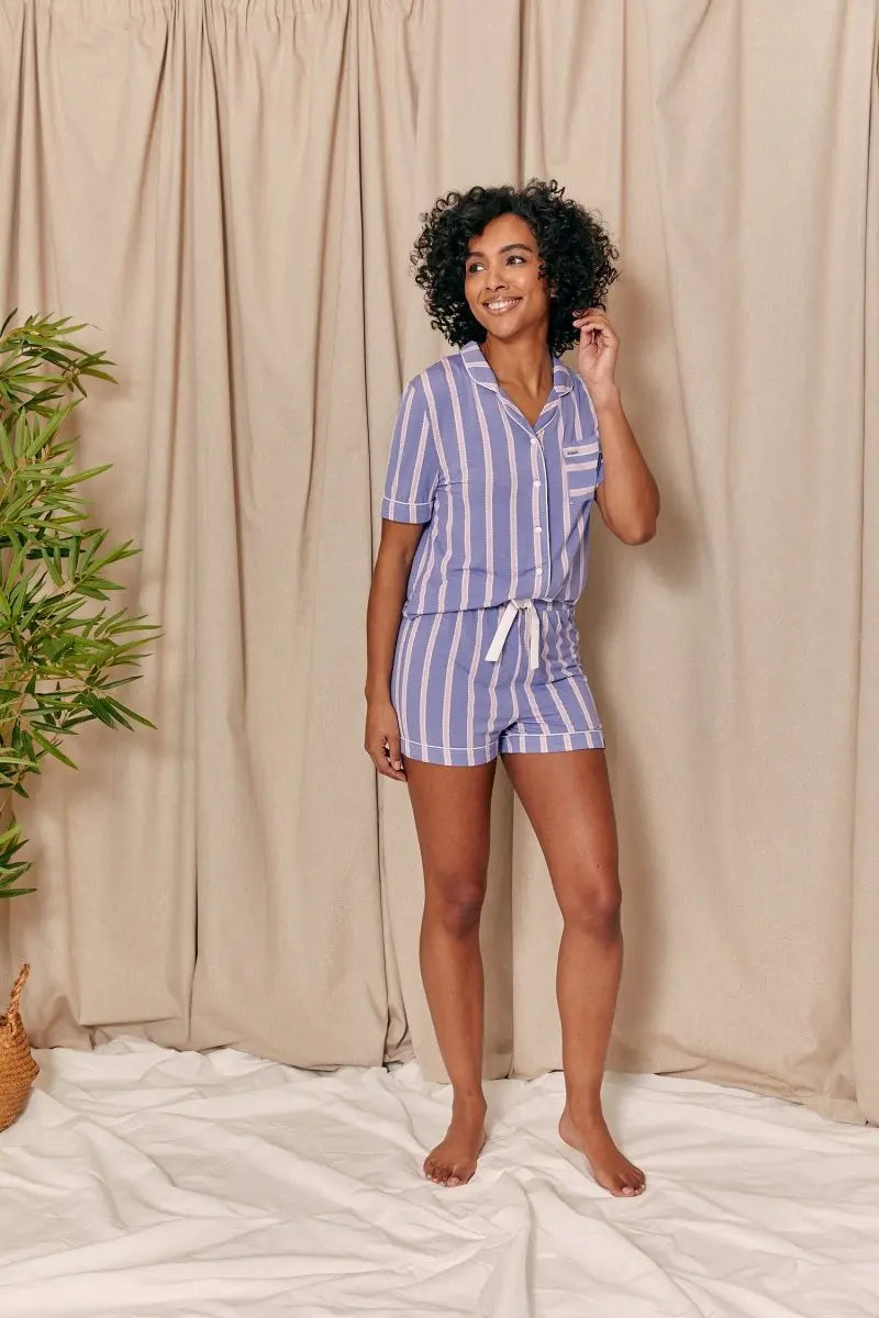 Bamboo Shirt Short Set in Heather Stripe Pretty You London