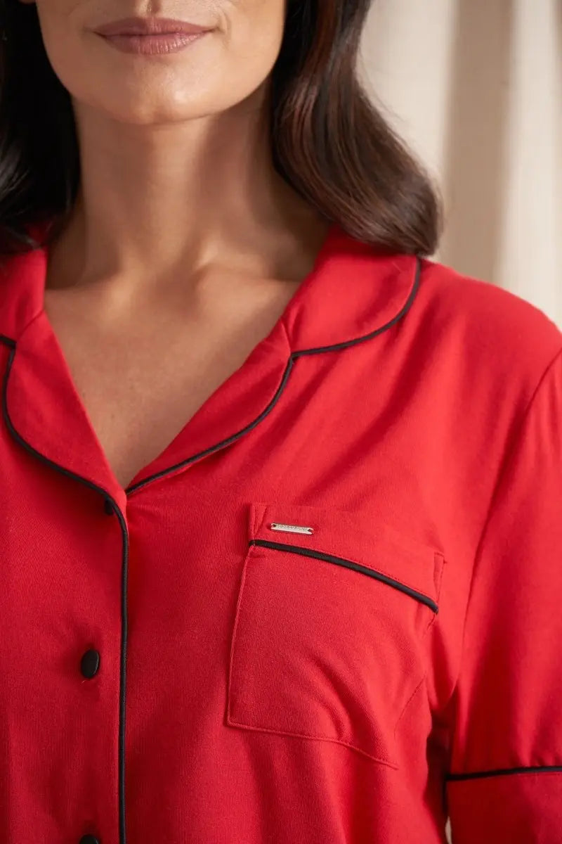 Bamboo Shirt Short Set in Red Pretty You London