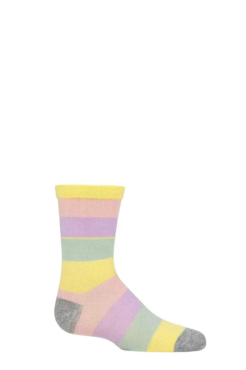 Bamboo Socks with Comfort Cuff and Smooth Toe Seams Muted Rainbow Stripes LazyPanda