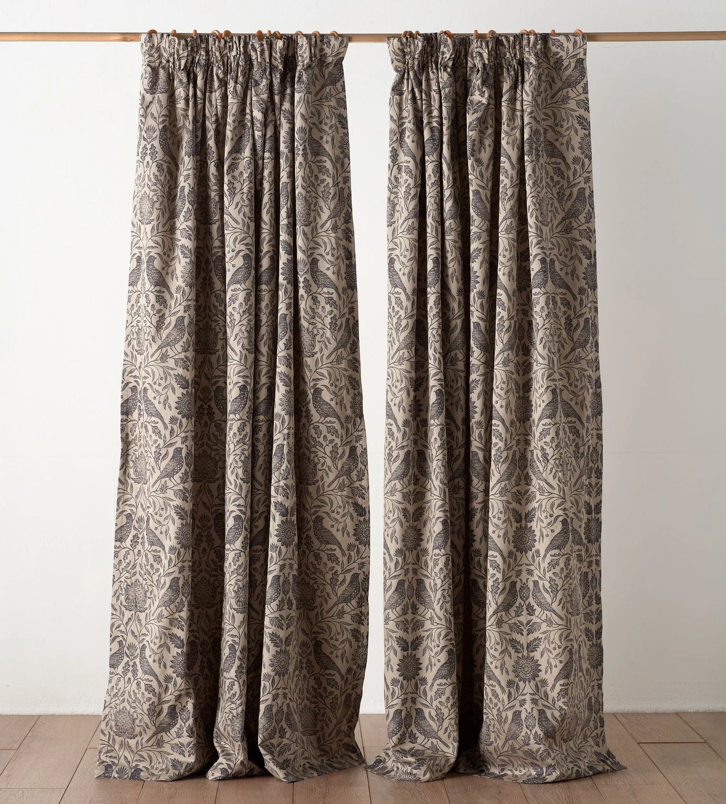 Birdie Jacquard 100% Cotton Lined Pencil Pleat Curtain (Pair) The Secret Linen Store