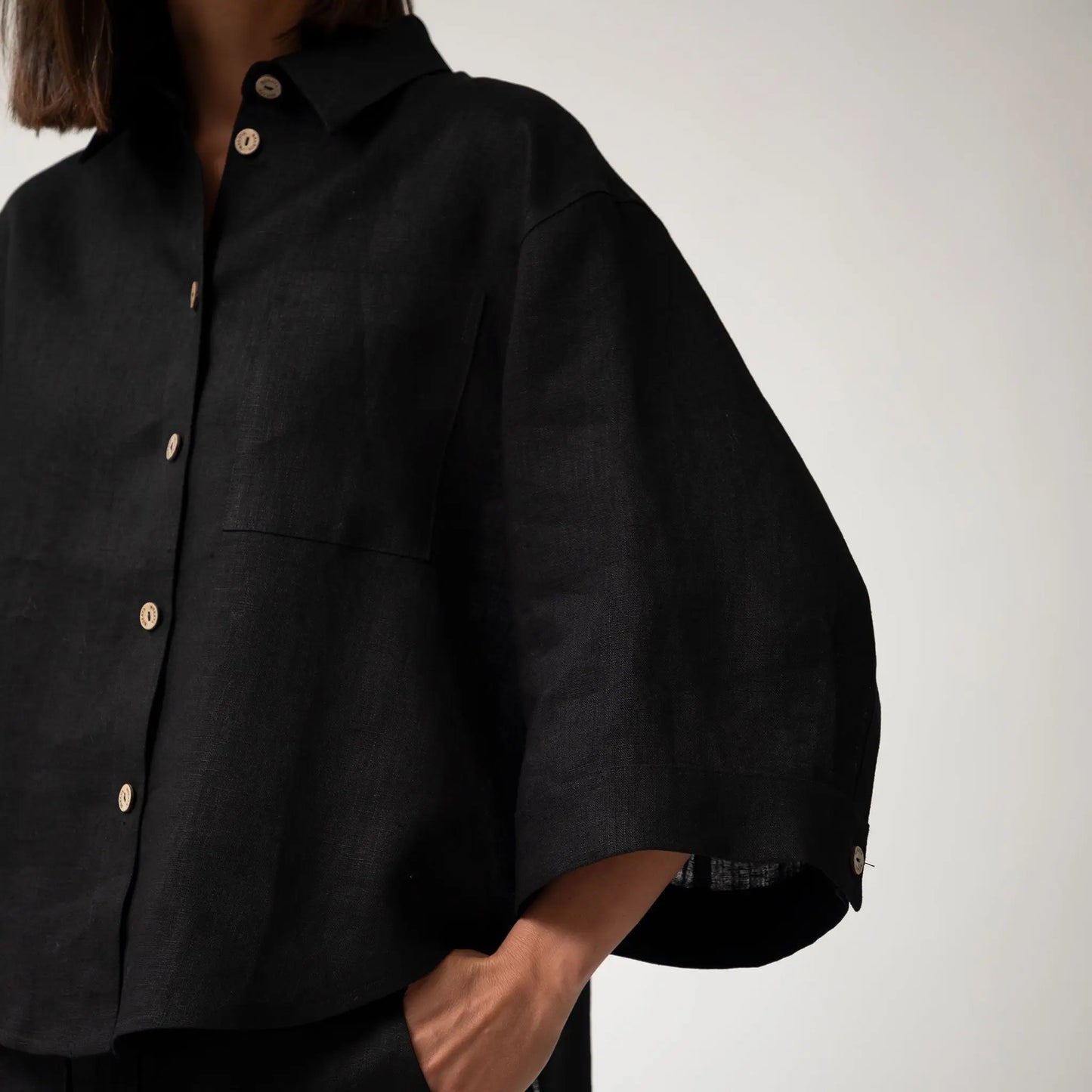 Black Heavy Linen Shirt Perfect Days NOKAYA