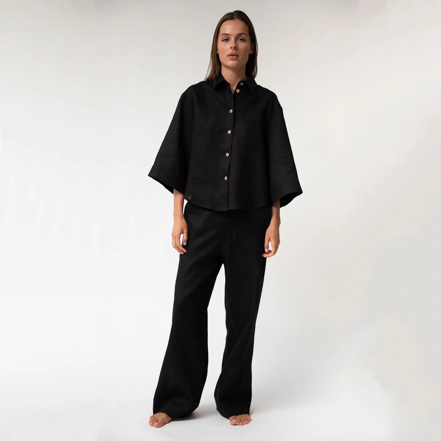 Black Heavy Linen Shirt Perfect Days NOKAYA