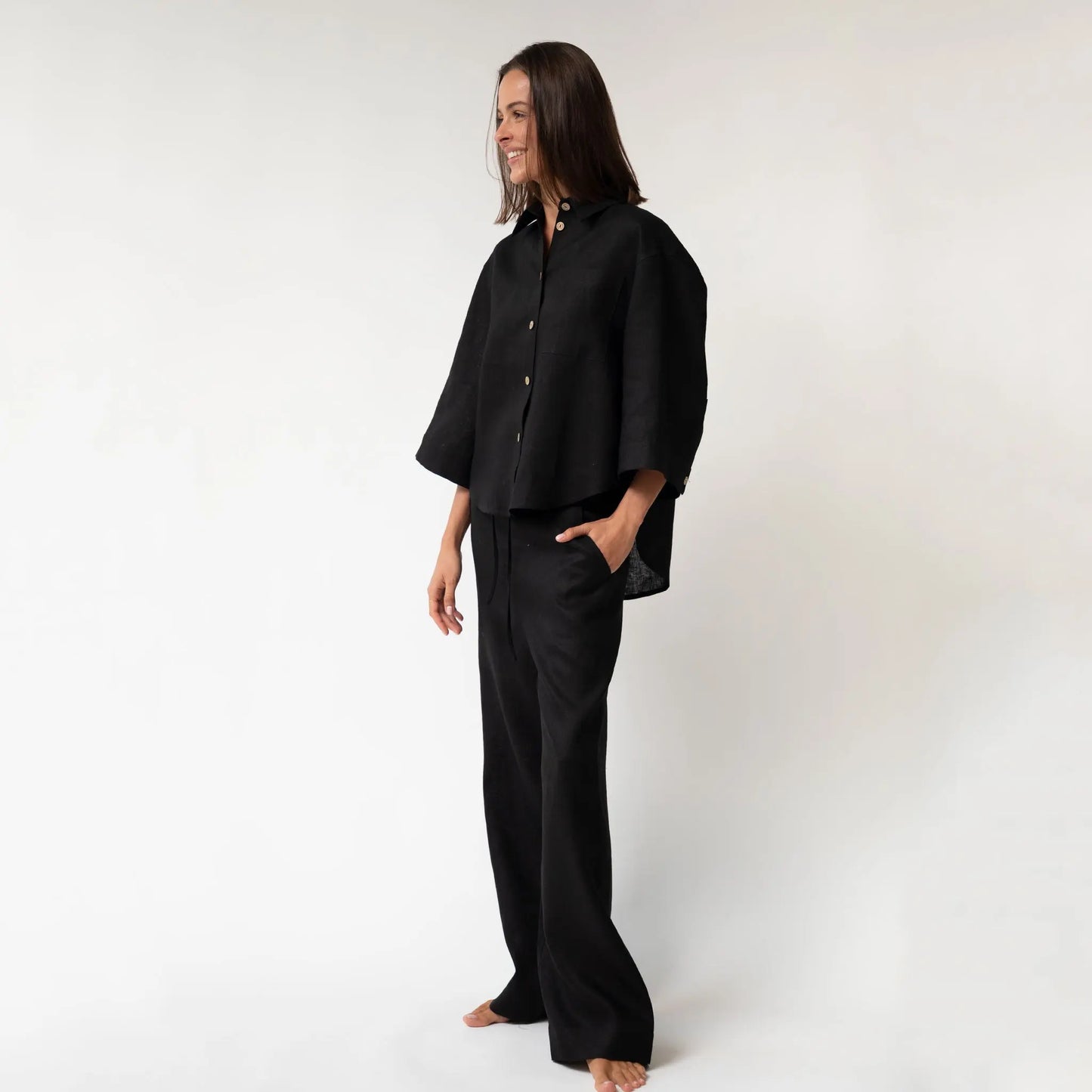Black Heavy Linen Shirt Perfect Days NOKAYA