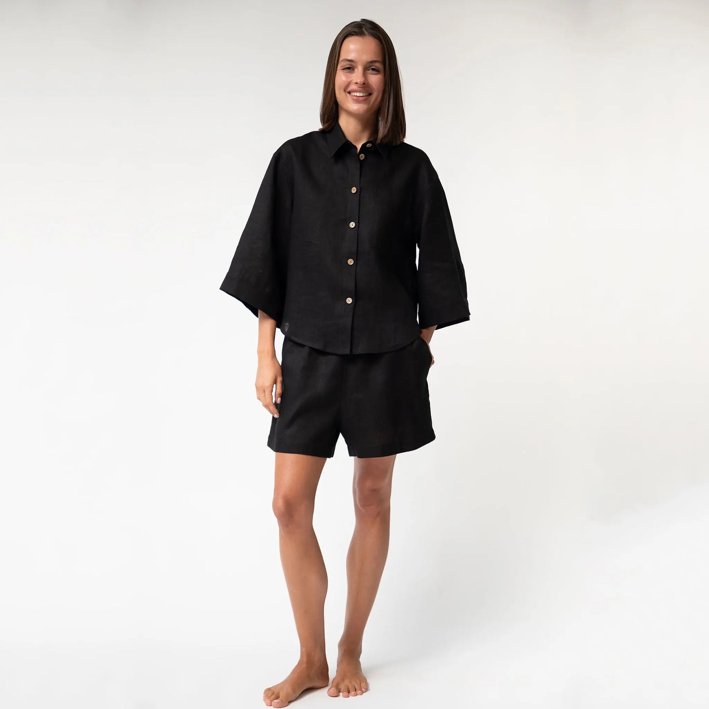Black Heavy Linen Shirt Perfect Days NOKAYA