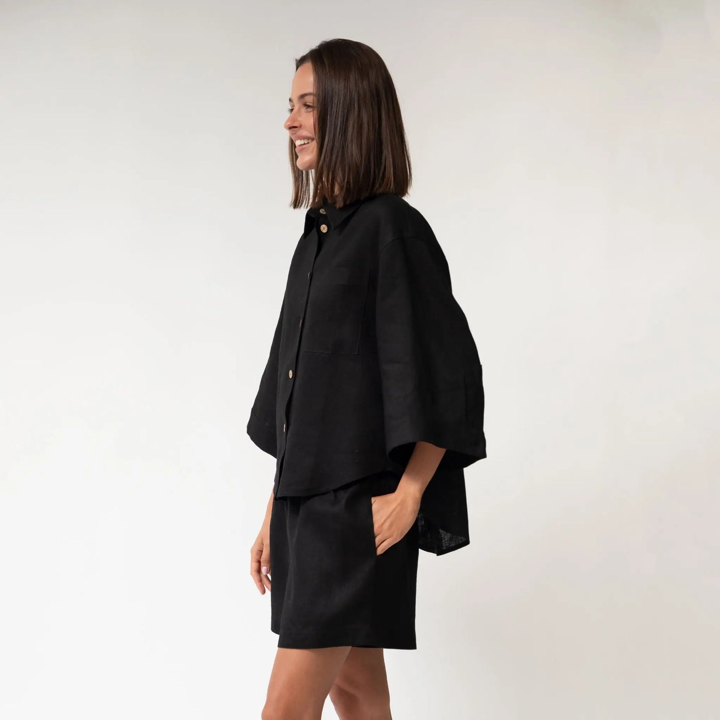 Black Heavy Linen Shirt Perfect Days NOKAYA