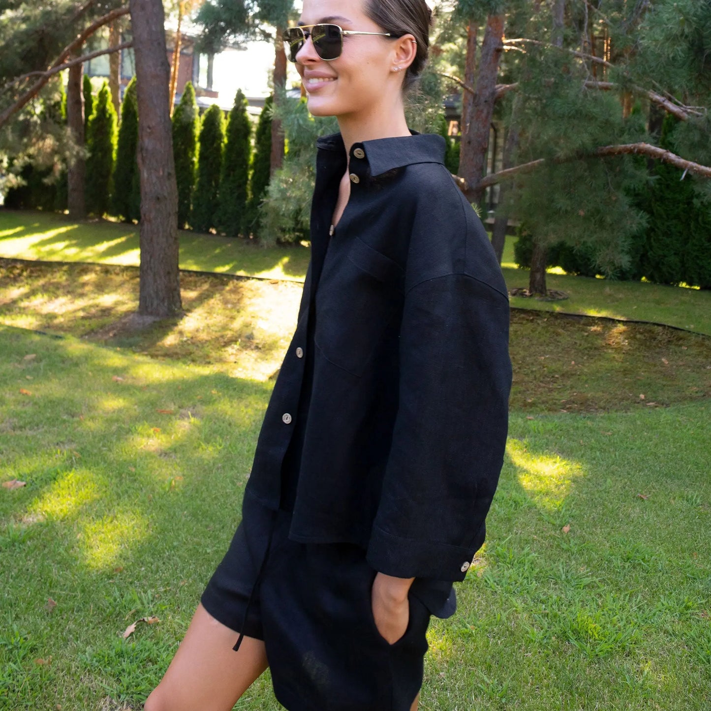 Black Heavy Linen Shirt Perfect Days NOKAYA