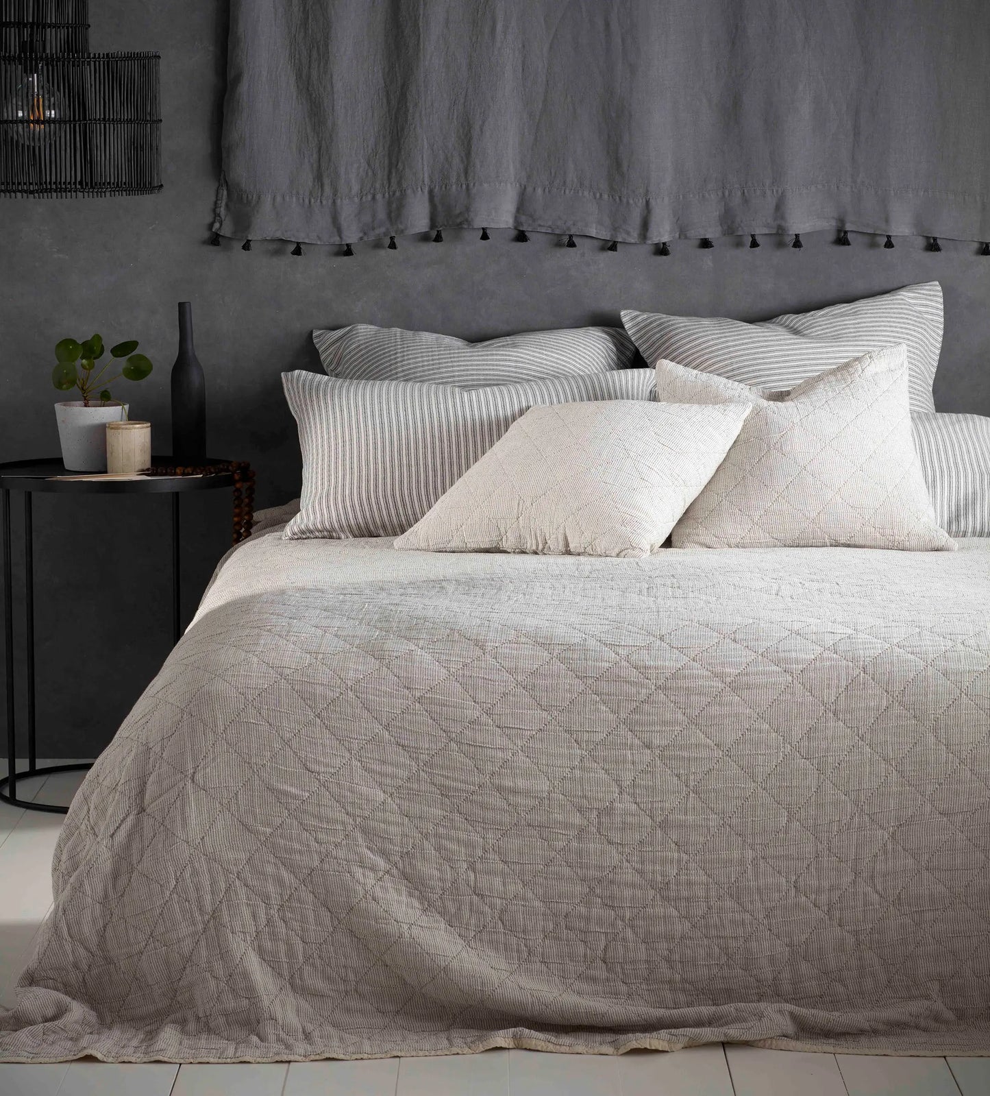 Black and Natural Stripe 100% Cotton Quilted Throw The Secret Linen Store