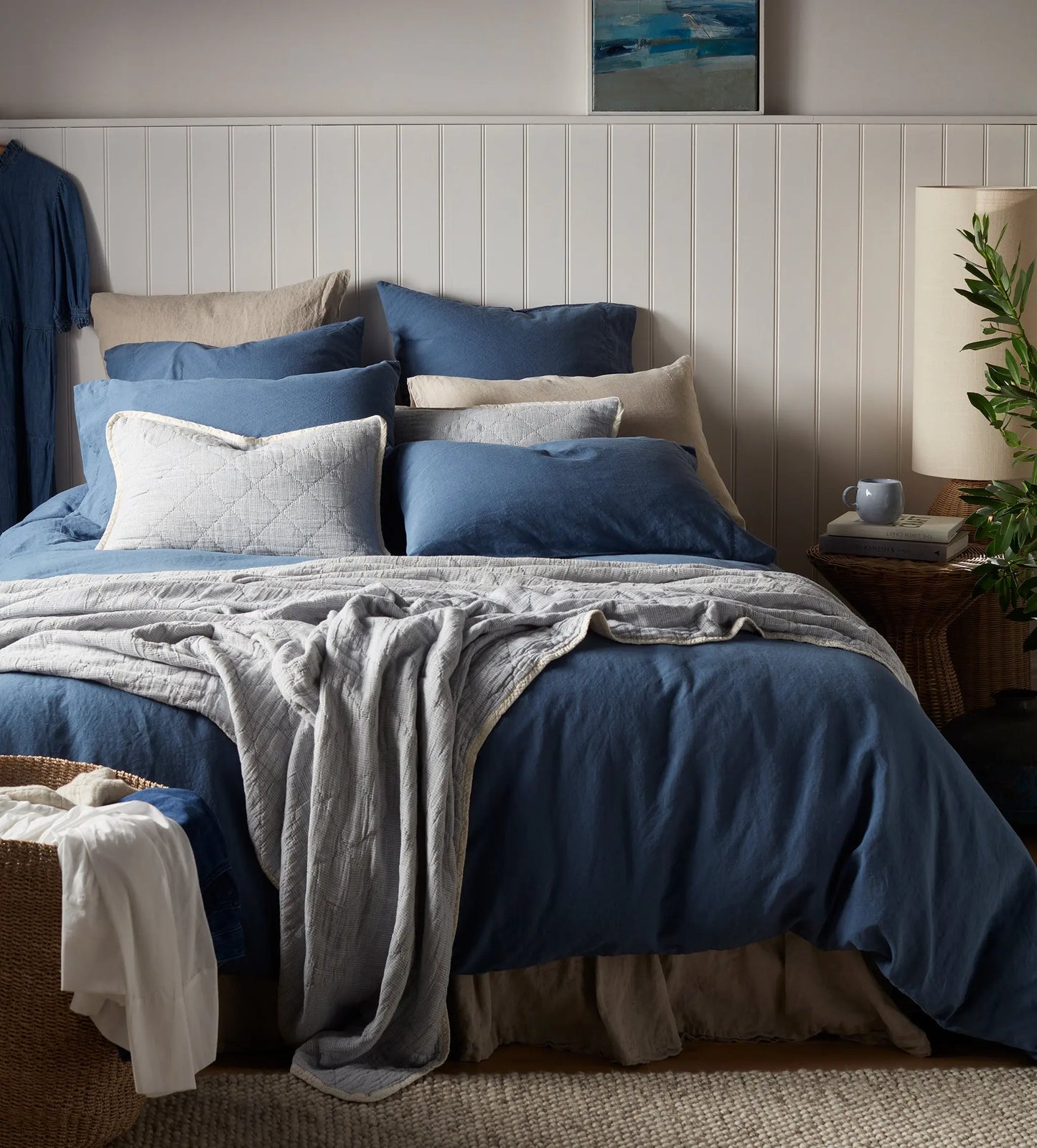 Blue Lenny 100% Cotton Quilted Cushion Cover The Secret Linen Store