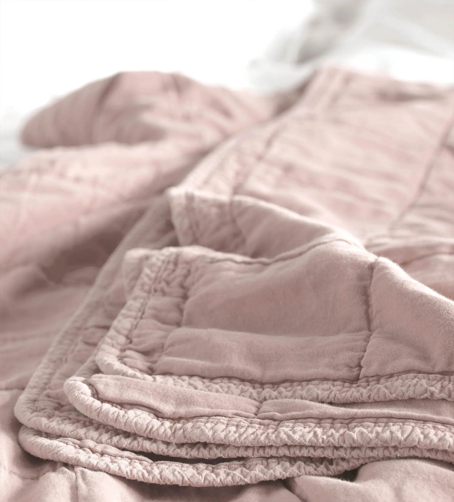 Blush Pink Finn 100% Cotton Quilted Throw The Secret Linen Store