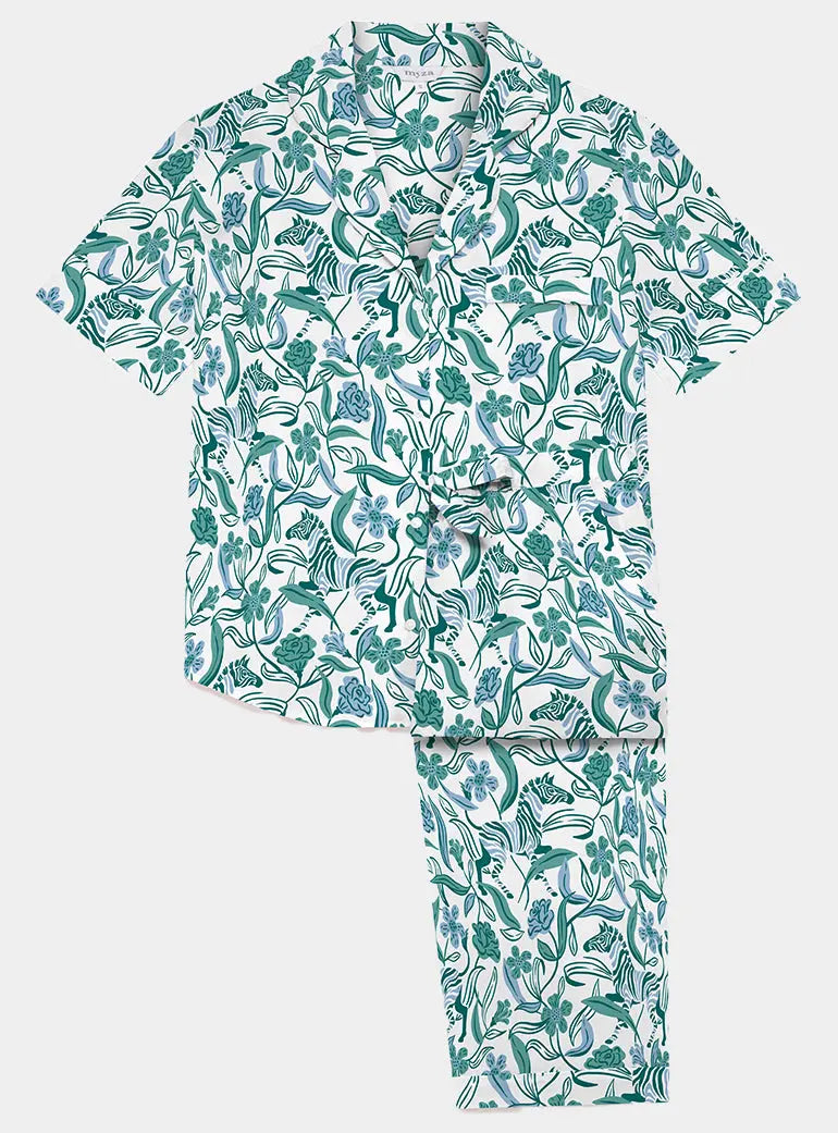 Boho Zebra Women's Short Sleeve Organic Cotton Pyjama Trouser Set