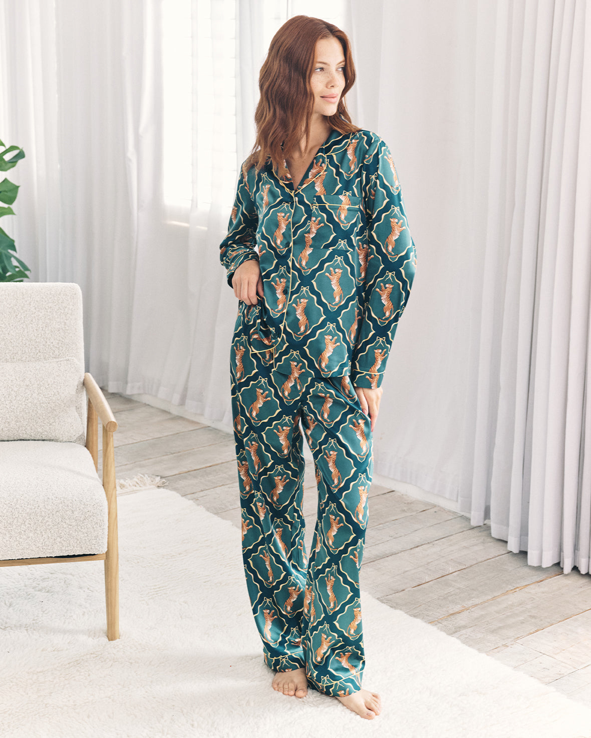 Gilded Tiger Women's Satin Pyjama Trouser Set Chelsea Peers