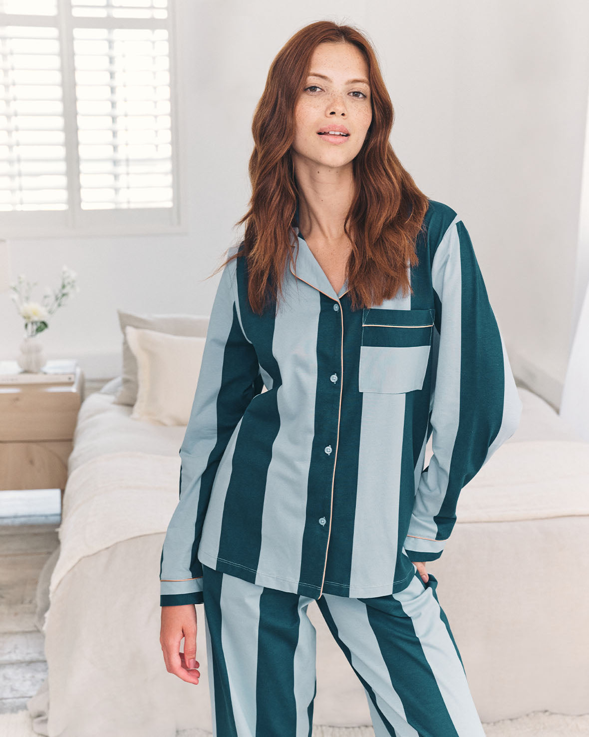 Organic Cotton Stripe Long Pyjama Set - Blue Chelsea Peers