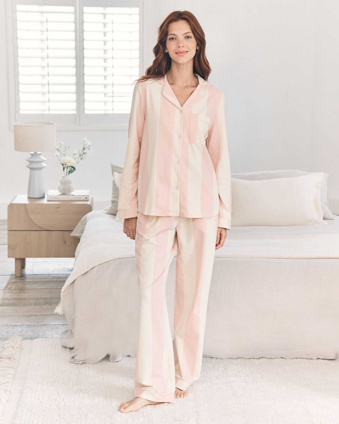 Organic Cotton Stripe Long Pyjama Set - Dusky Pink Chelsea Peers