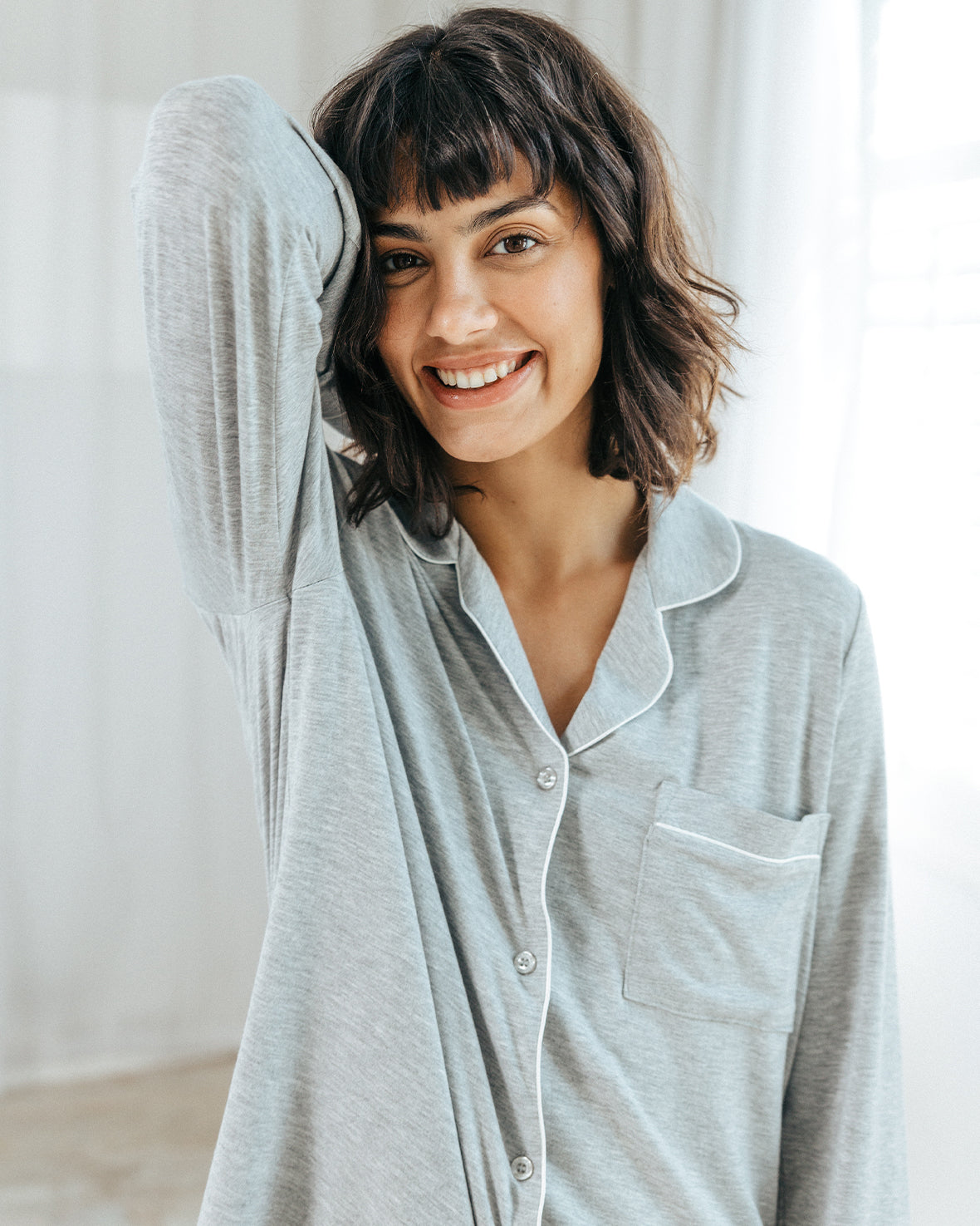 TENCEL™ Modal Long Button Up Pyjama Set - Grey Chelsea Peers