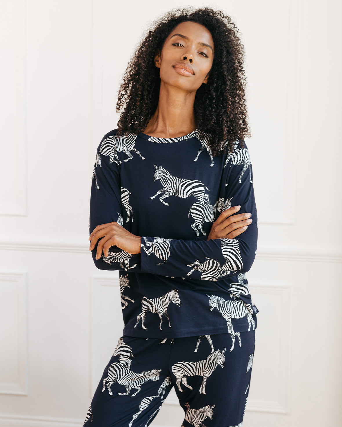 Zebra Print Long Pyjama Set - Navy Chelsea Peers