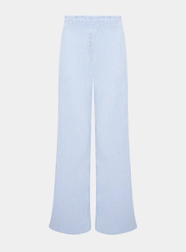 Chicory Striped Woven-Cotton Trousers - Mountain Blue Peachaus