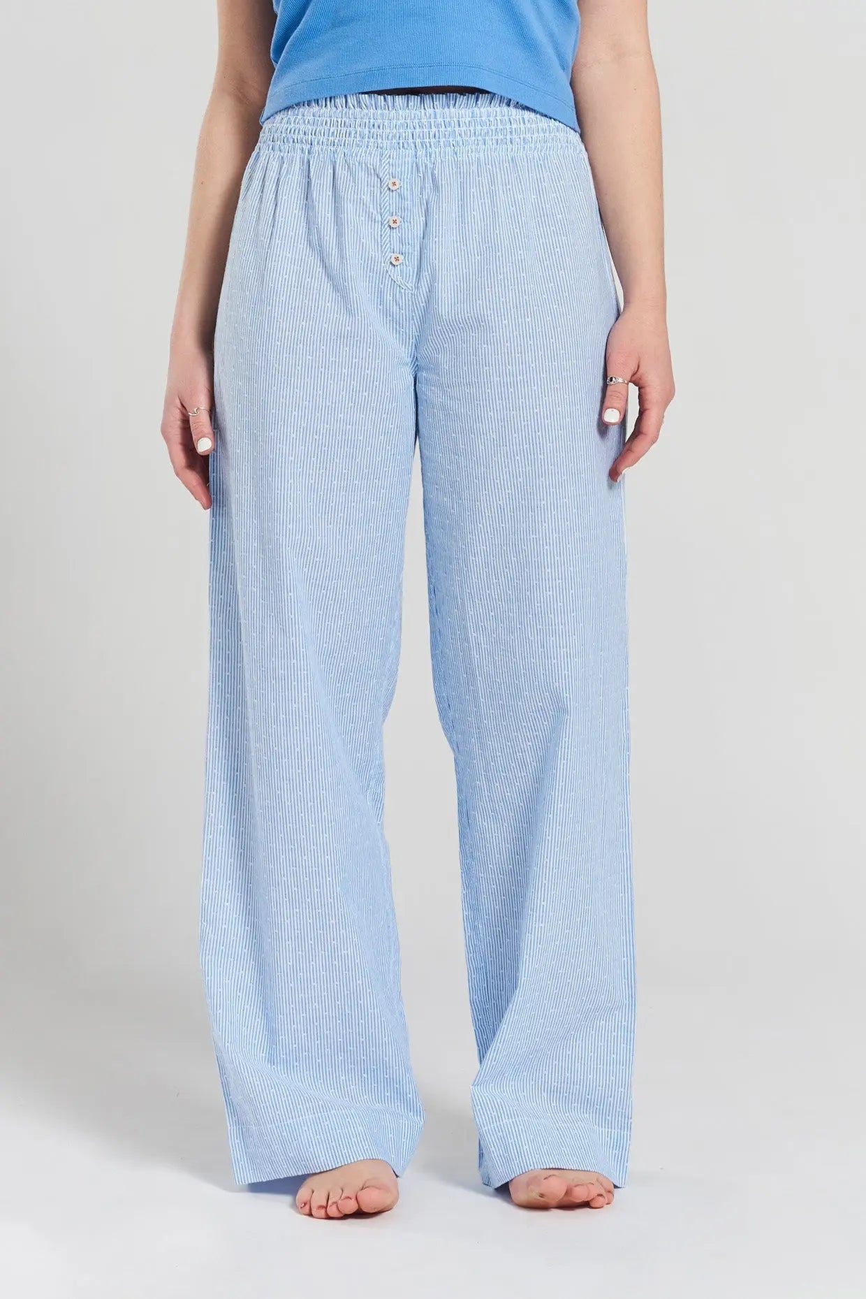 Chicory Striped Woven-Cotton Trousers - Mountain Blue Peachaus