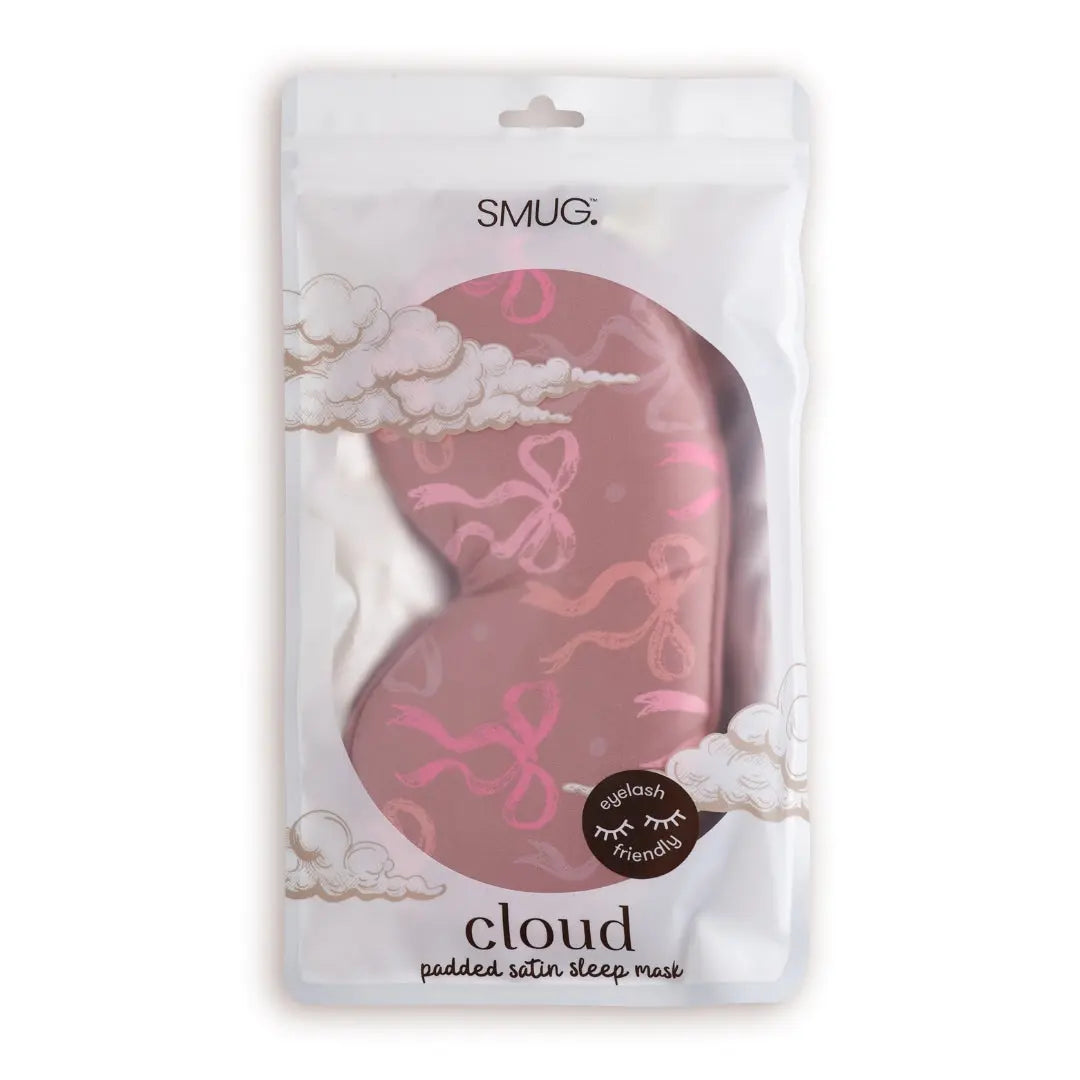 Cloud Padded Satin Sleep Mask - Mocha Bows Print SMUG
