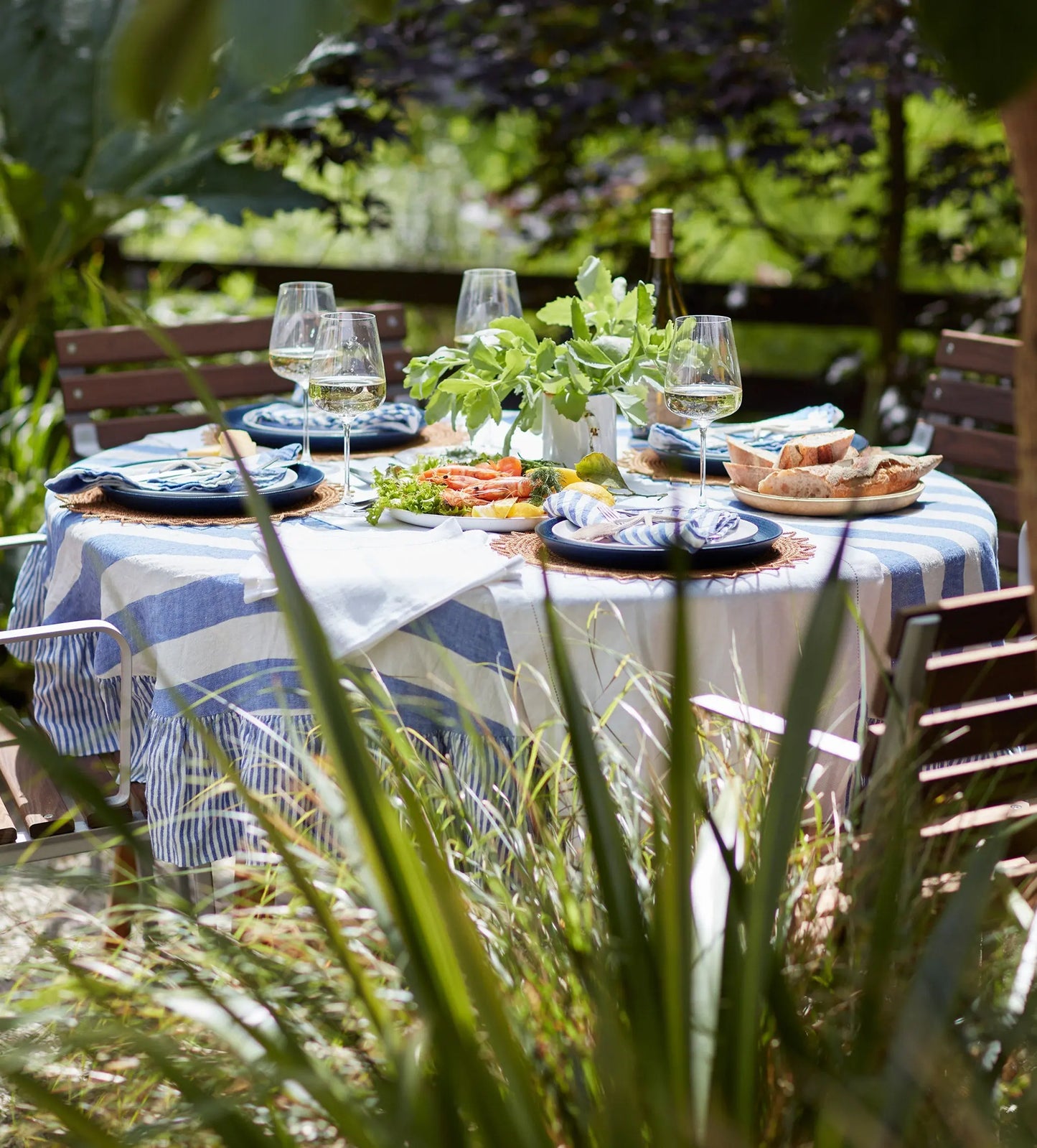 Cobalt Cora 100% Linen Frill Tablecloth The Secret Linen Store