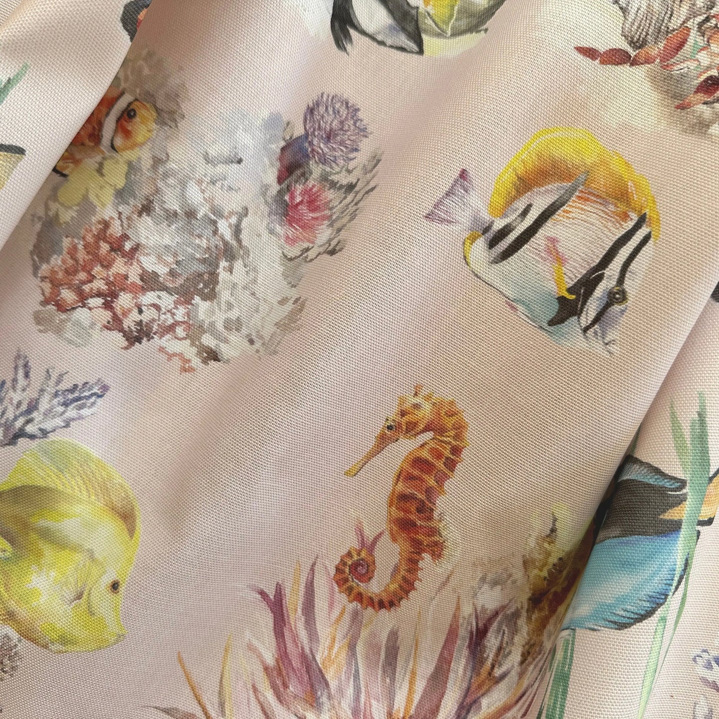 Coral Reef and Tropical Fish Cotton Curtain Fabric Katie Hipwell Design