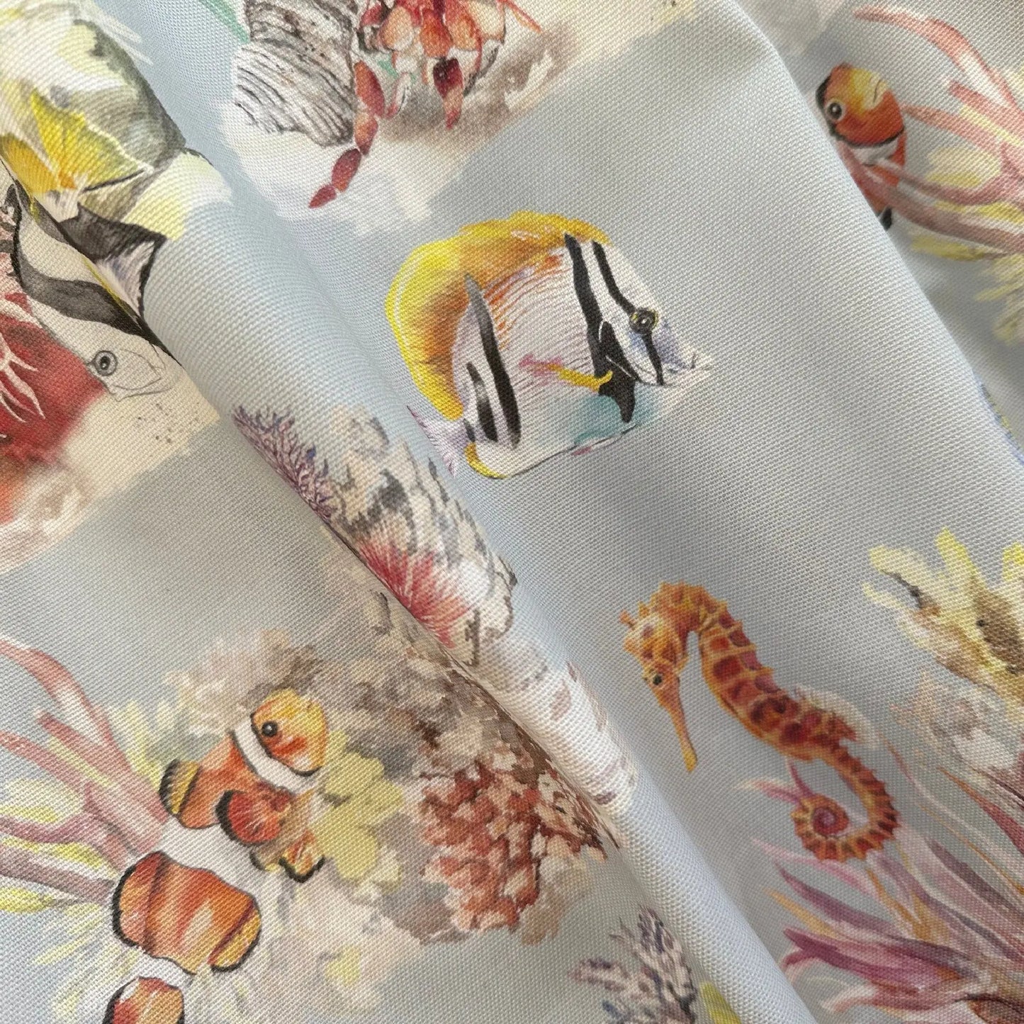 Coral Reef and Tropical Fish Cotton Curtain Fabric Katie Hipwell Design