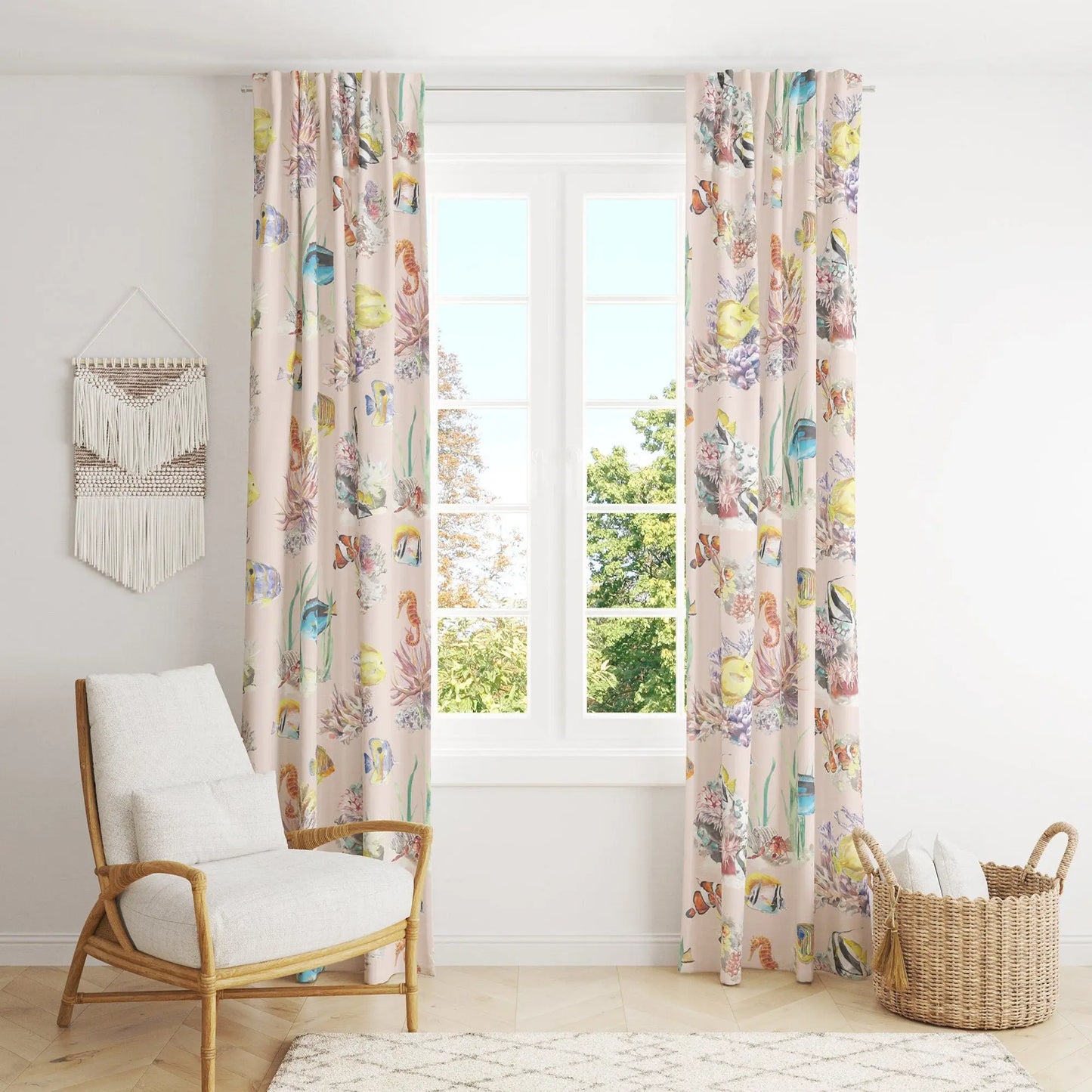 Coral Reef and Tropical Fish Cotton Curtain Fabric Katie Hipwell Design