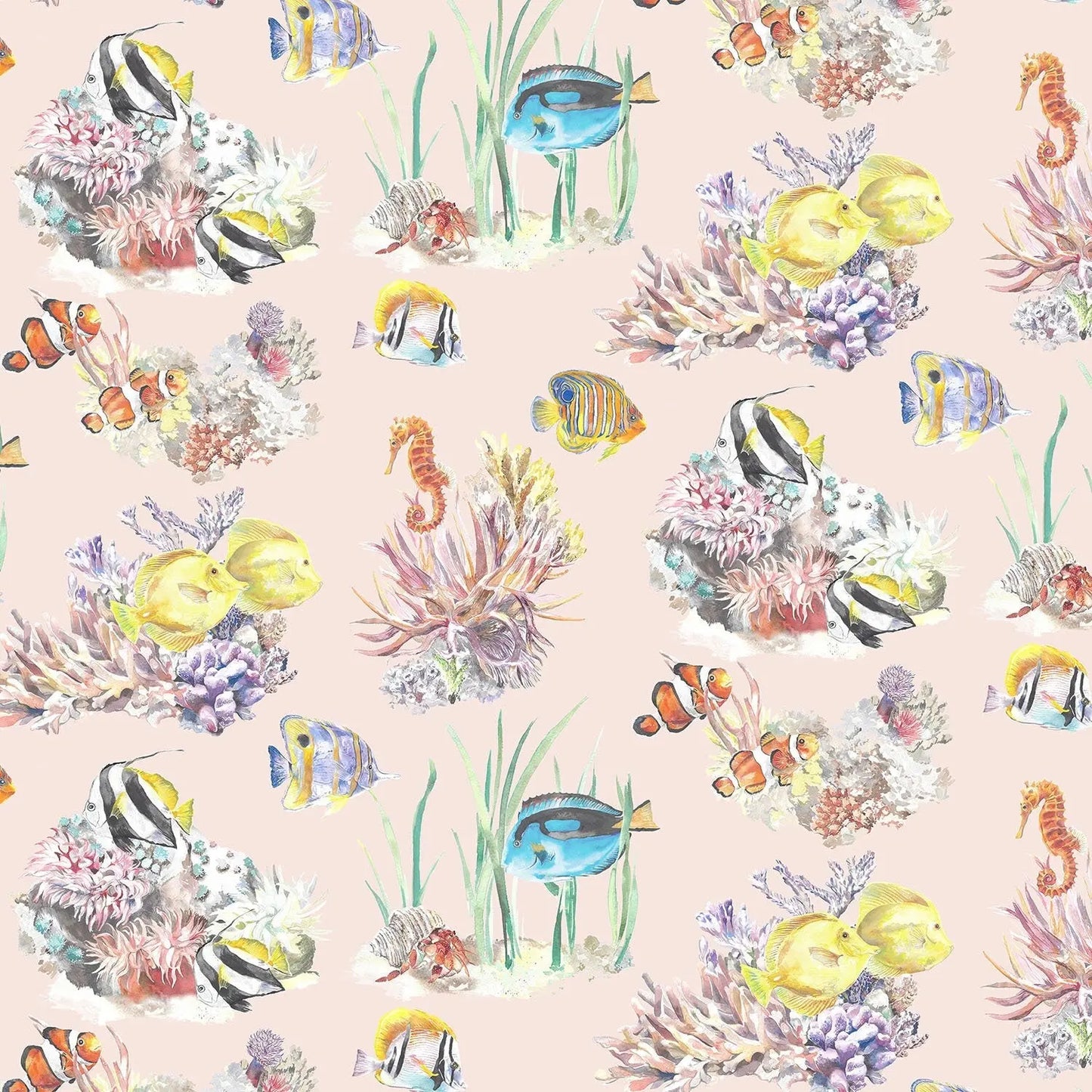 Coral Reef and Tropical Fish Cotton Curtain Fabric Katie Hipwell Design