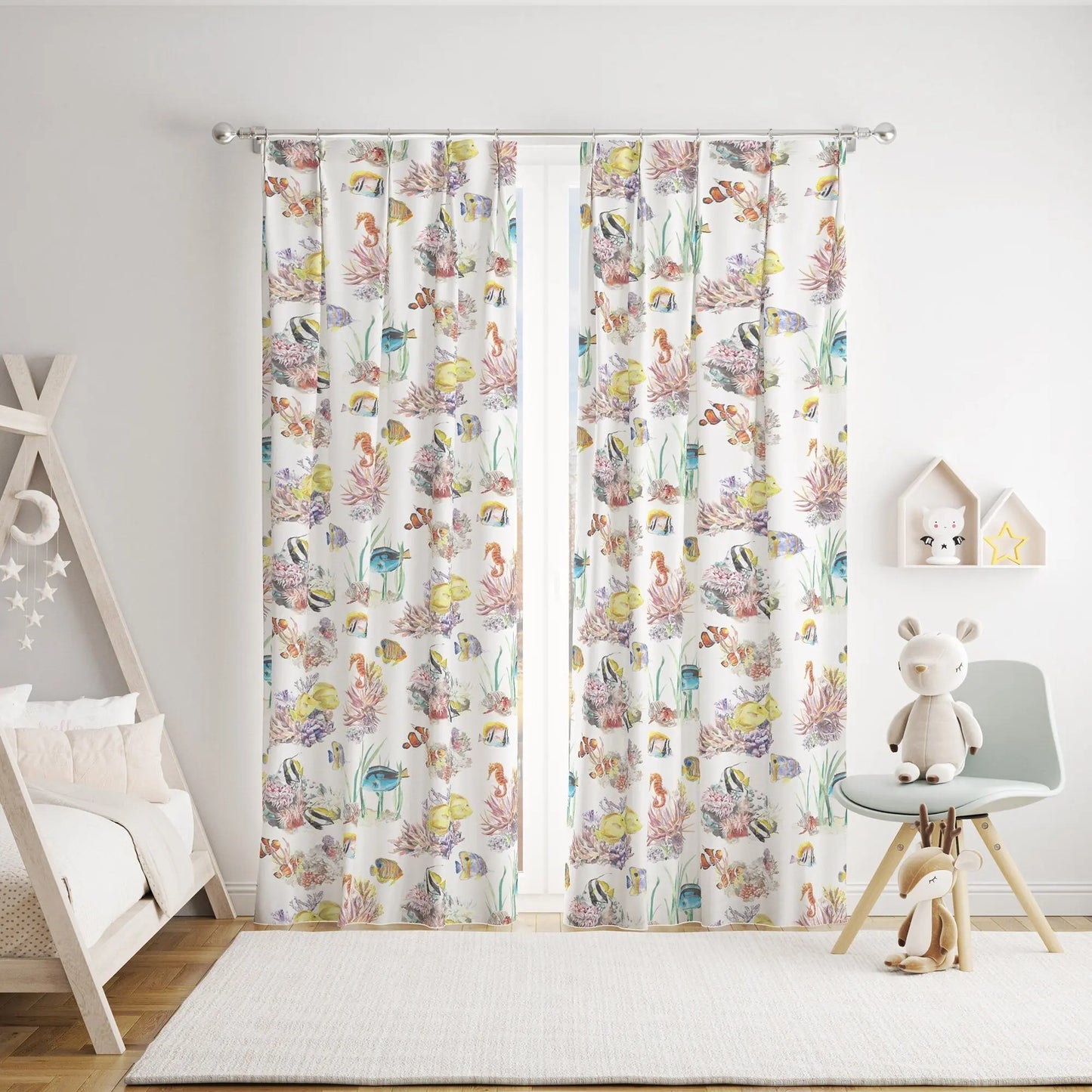 Coral Reef and Tropical Fish Cotton Curtain Fabric Katie Hipwell Design
