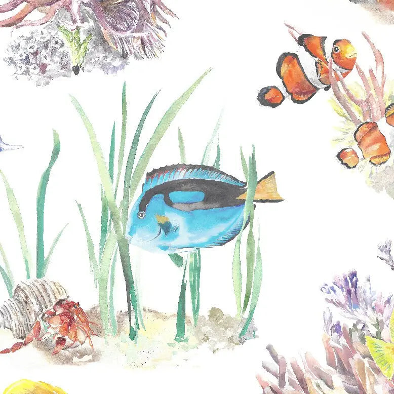 Coral Reef and Tropical Fish Cotton Curtain Fabric Katie Hipwell Design