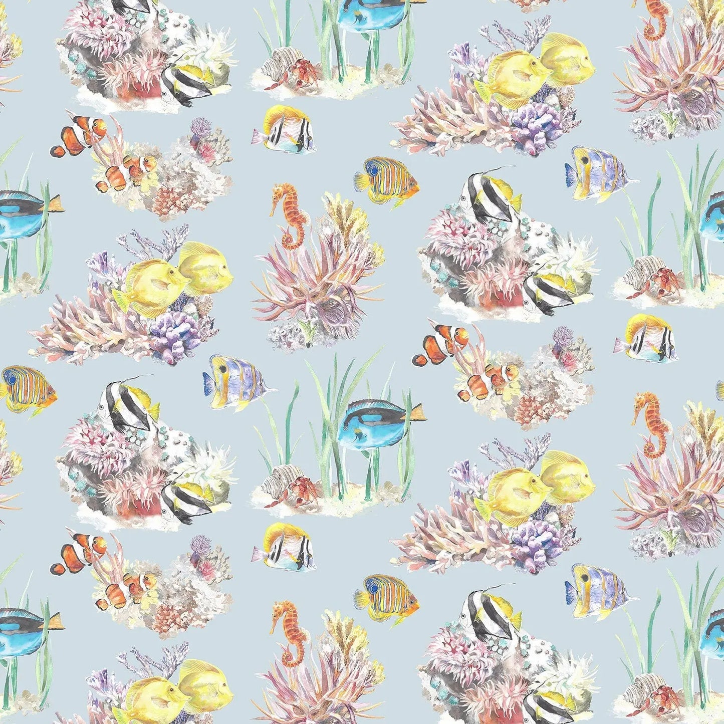 Coral Reef and Tropical Fish Cotton Curtain Fabric Katie Hipwell Design