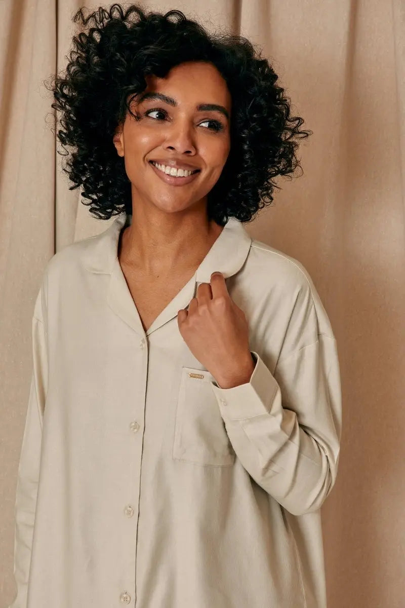 Cotton Modal Relaxed Nightshirt in Natural Pretty You London