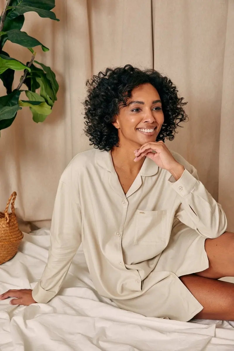 Cotton Modal Relaxed Nightshirt in Natural Pretty You London