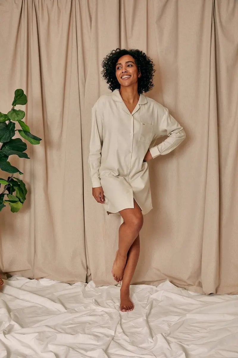 Cotton Modal Relaxed Nightshirt in Natural Pretty You London