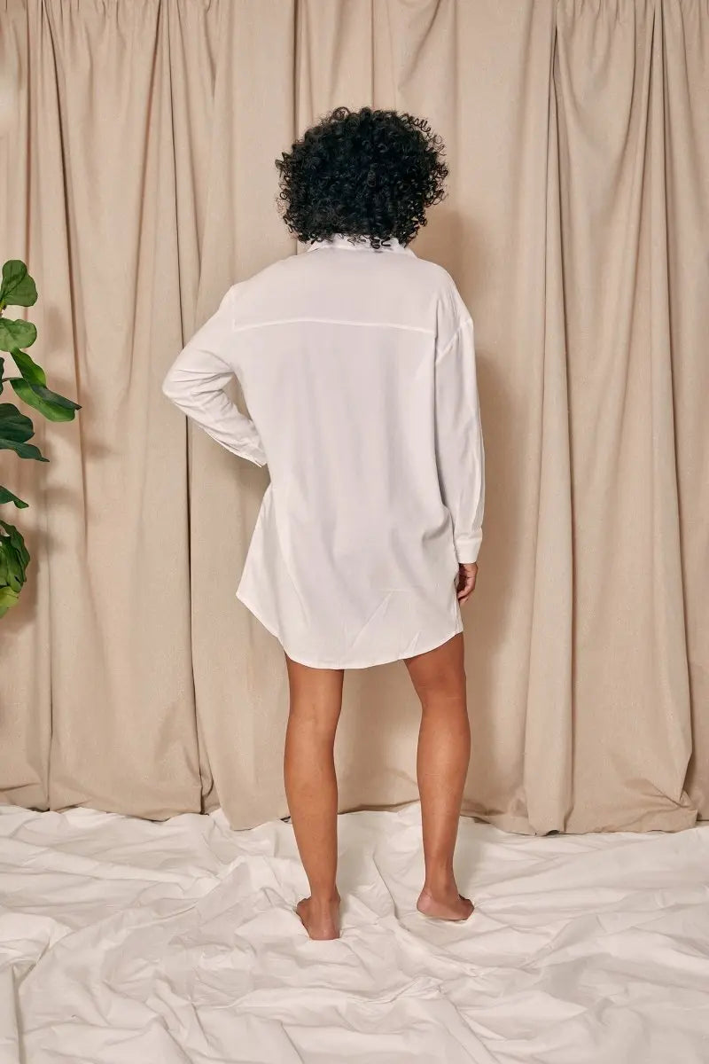 Cotton Modal Relaxed Nightshirt in White Pretty You London