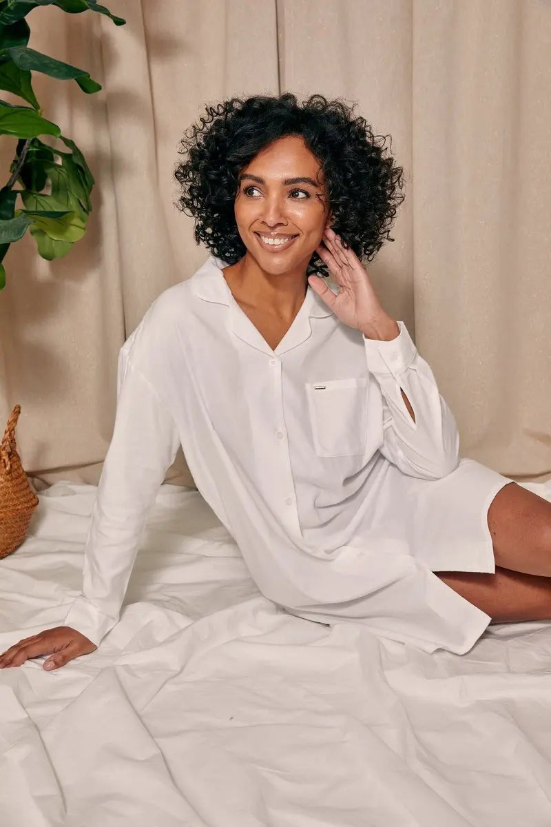 Cotton Modal Relaxed Nightshirt in White Pretty You London