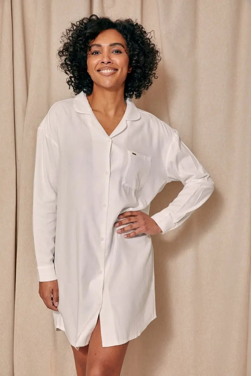 Cotton Modal Relaxed Nightshirt in White Pretty You London